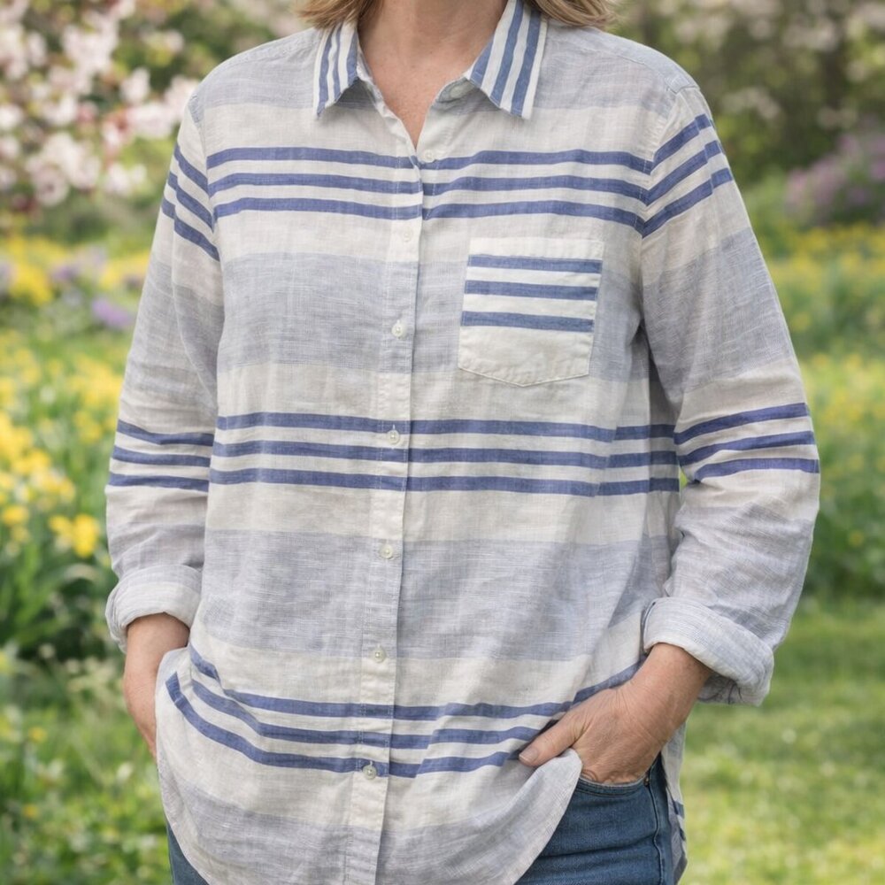 Westport Women’s Button-Up Shirt – Striped Cotton Lightweight Top Plus Size 1X